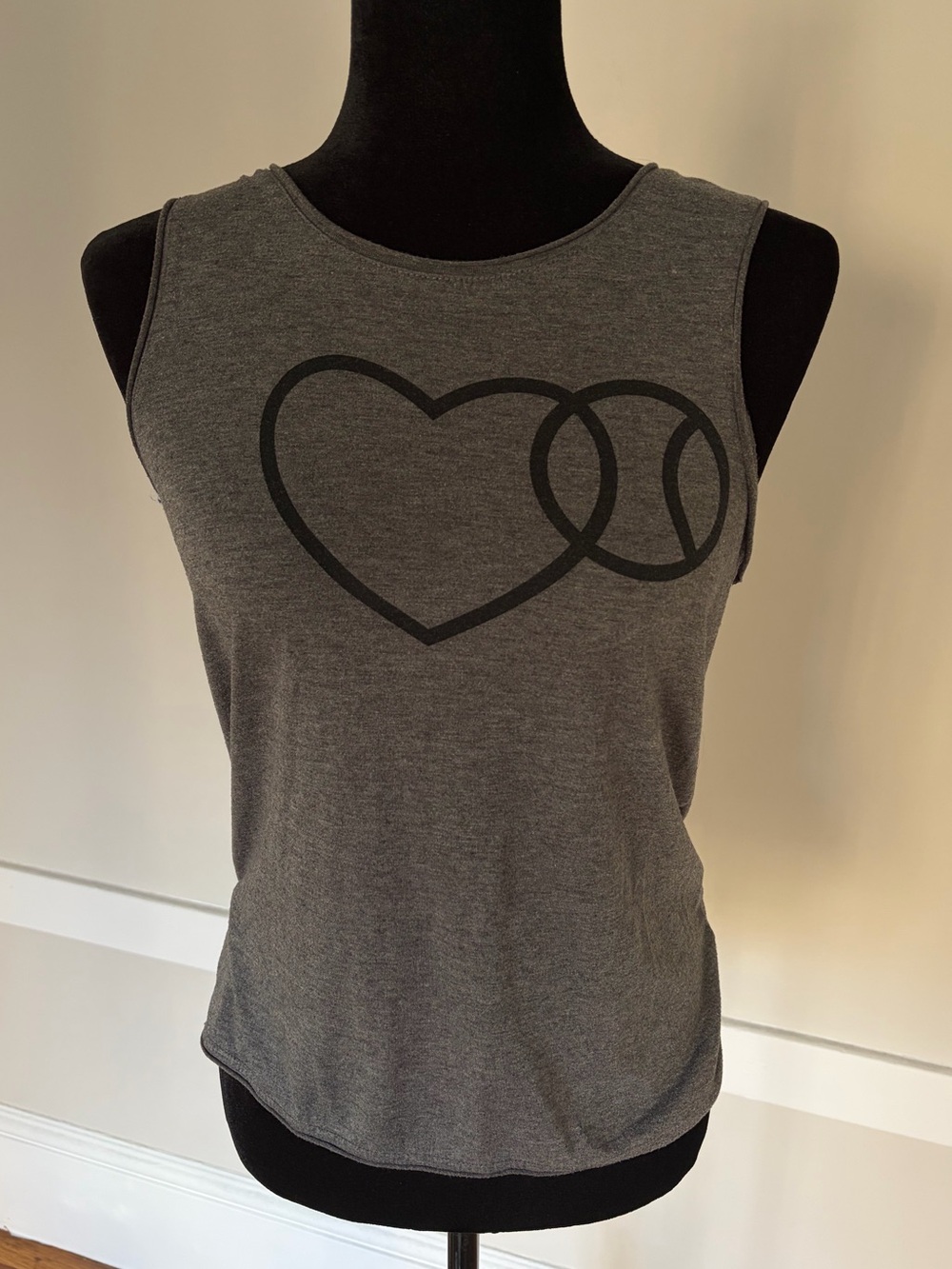 Baseballism Womens Grey Sleeveless Baseball Heart Sporty Graphic Tank Top Sz S
